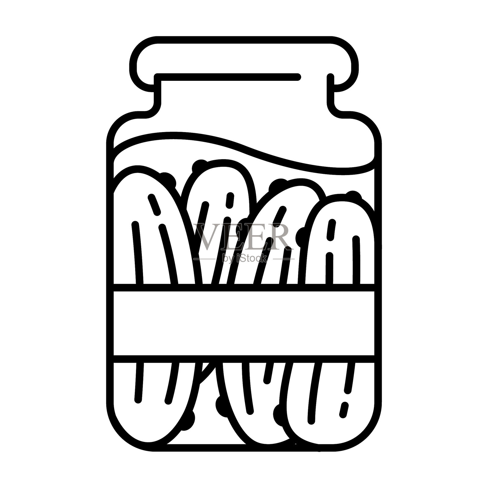 简单的黑白线条涂鸦图标，封闭的罐子里装着腌黄瓜插画图片素材