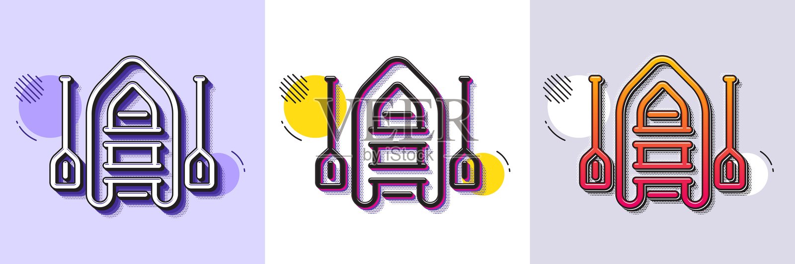 船只线条图标。充气船标志。半色调点状图案。矢量图。插画图片素材