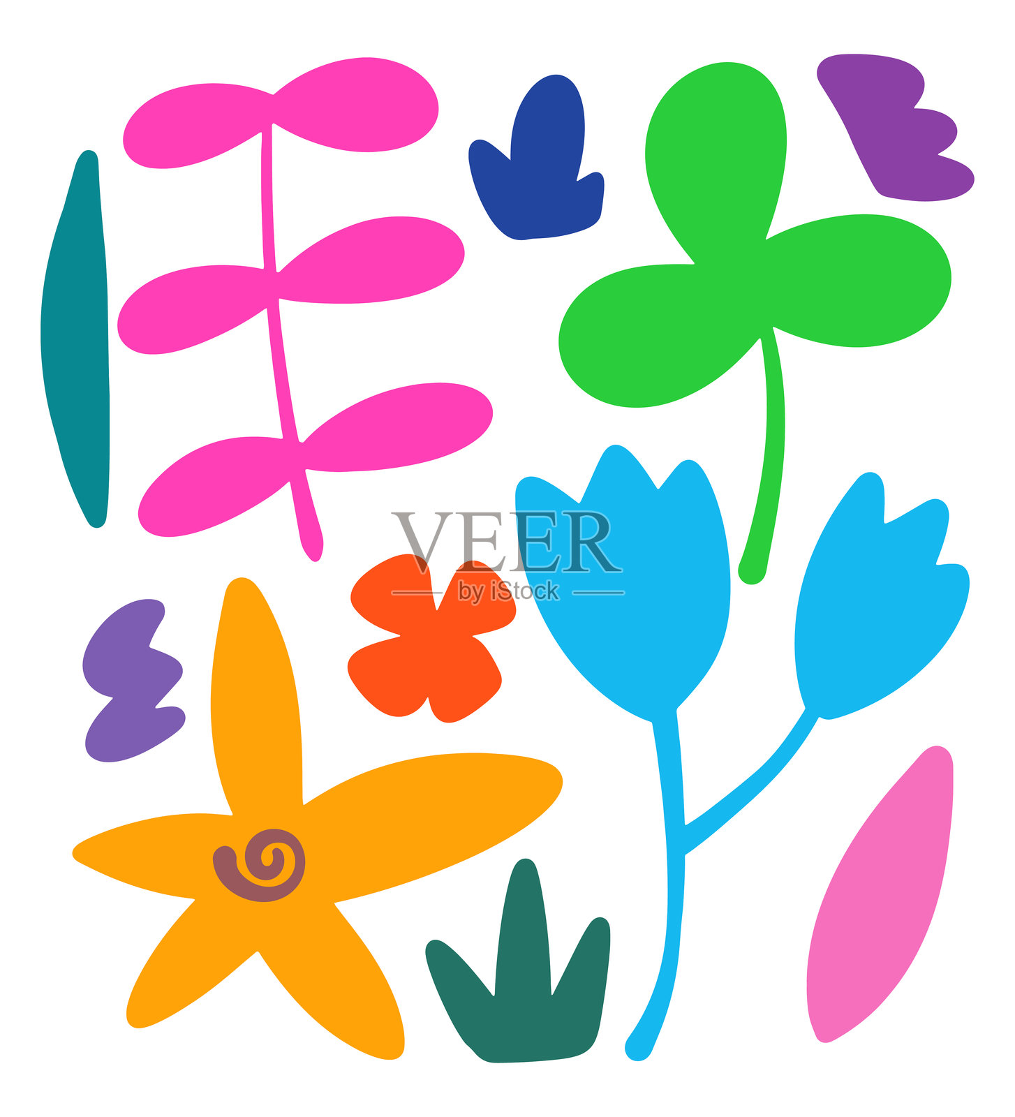 五彩缤纷的花朵和叶子插画图片素材