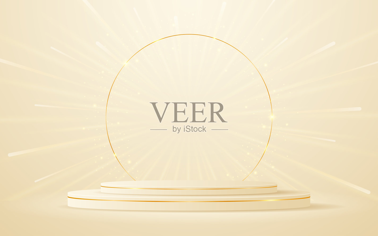 奶油色的讲台，配有优雅的金色线条，适合最佳奖项或产品展示插画图片素材