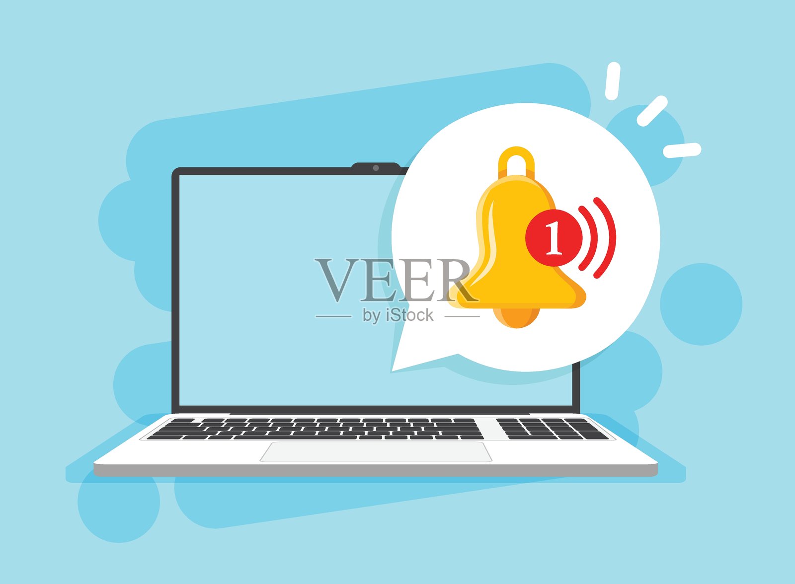 平面风格的笔记本电脑通知图标。孤立背景上的计算机矢量插图。提醒消息标志商业概念。插画图片素材