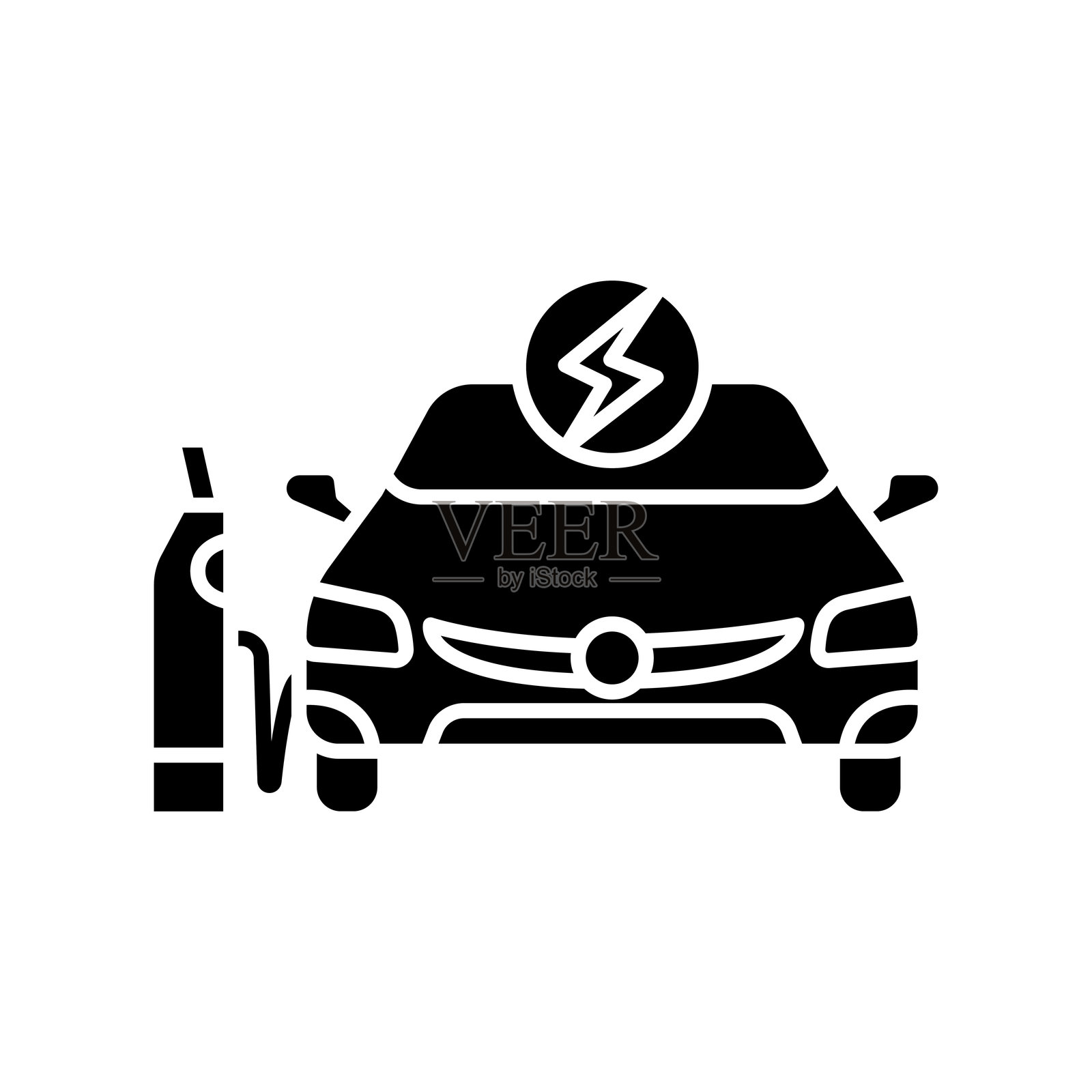 电动汽车黑色扁平图标。插画图片素材