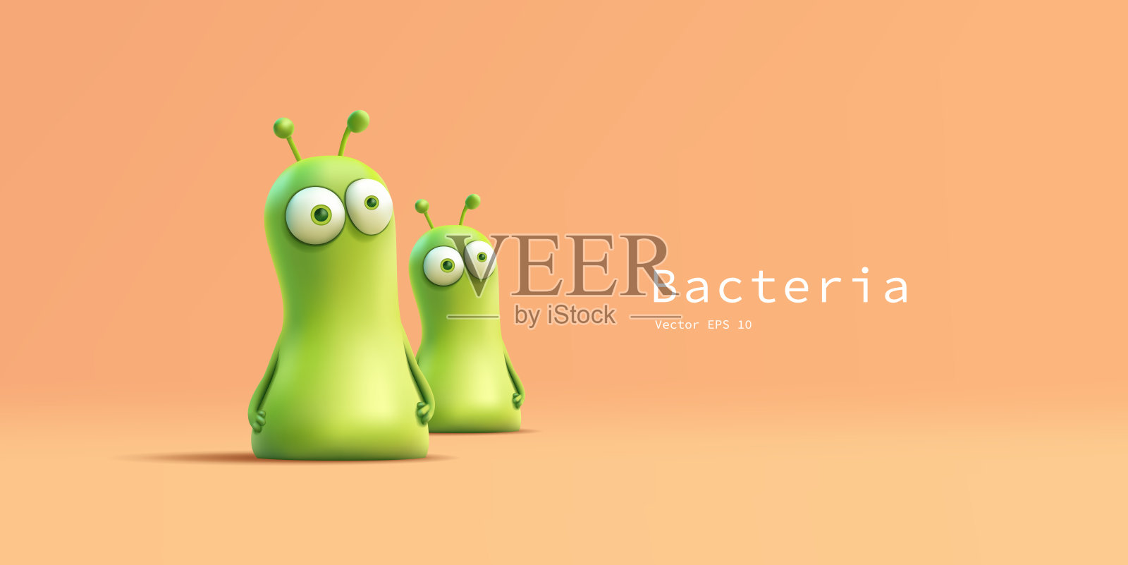 微生物、细菌和病毒的3D角色。绿色角色用于生物学、医学、抗菌概念和幻想角色。矢量插图。插画图片素材