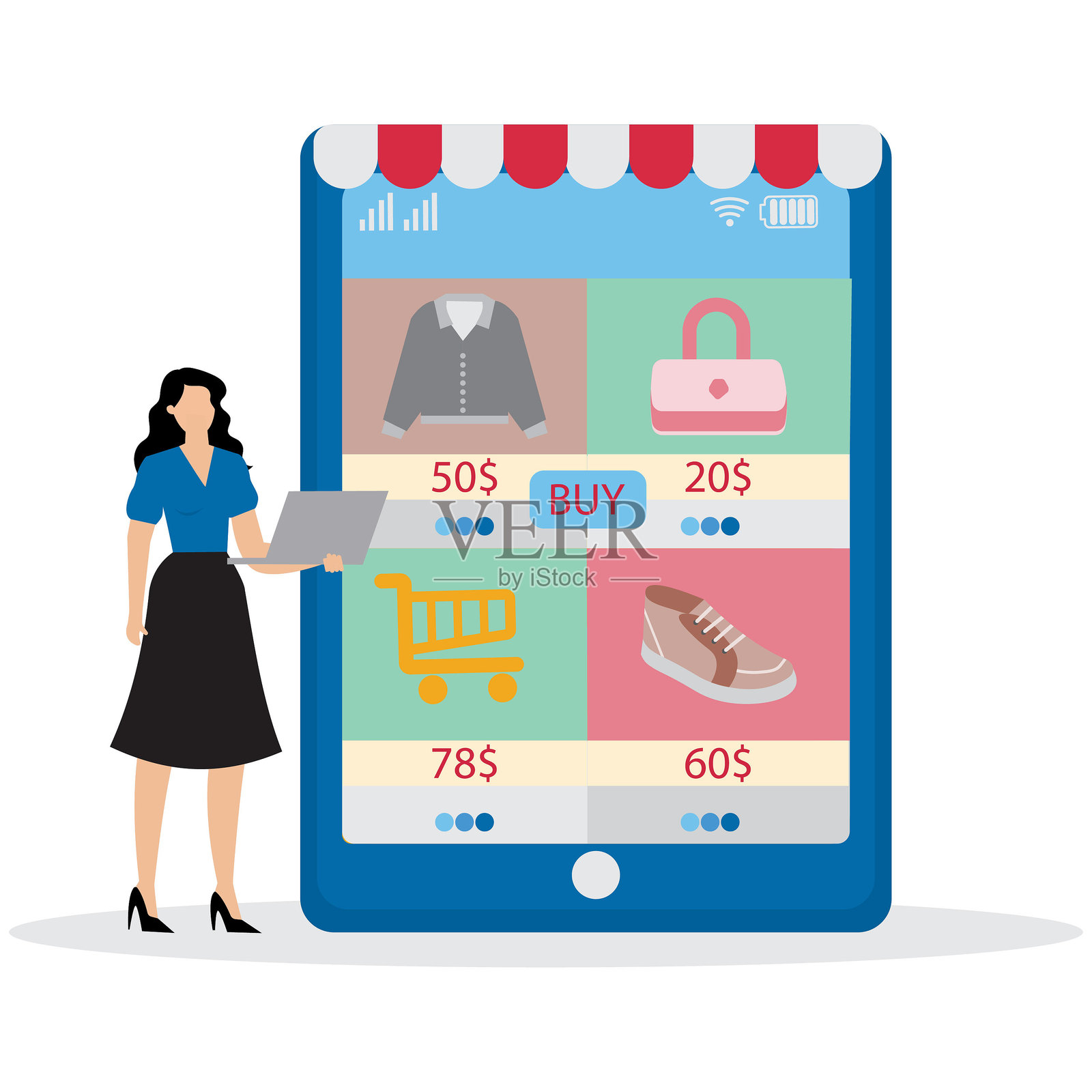 电子商务购物车插画图片素材