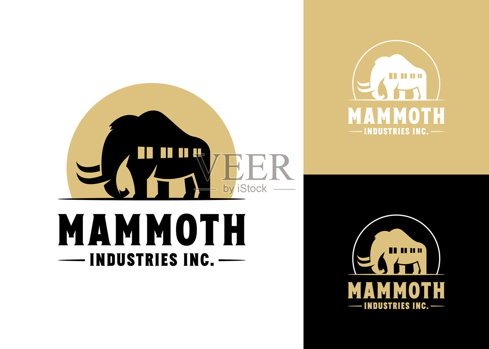 工业猛犸象剪影或带有仓库或工厂标志设计的猛犸象插画图片素材