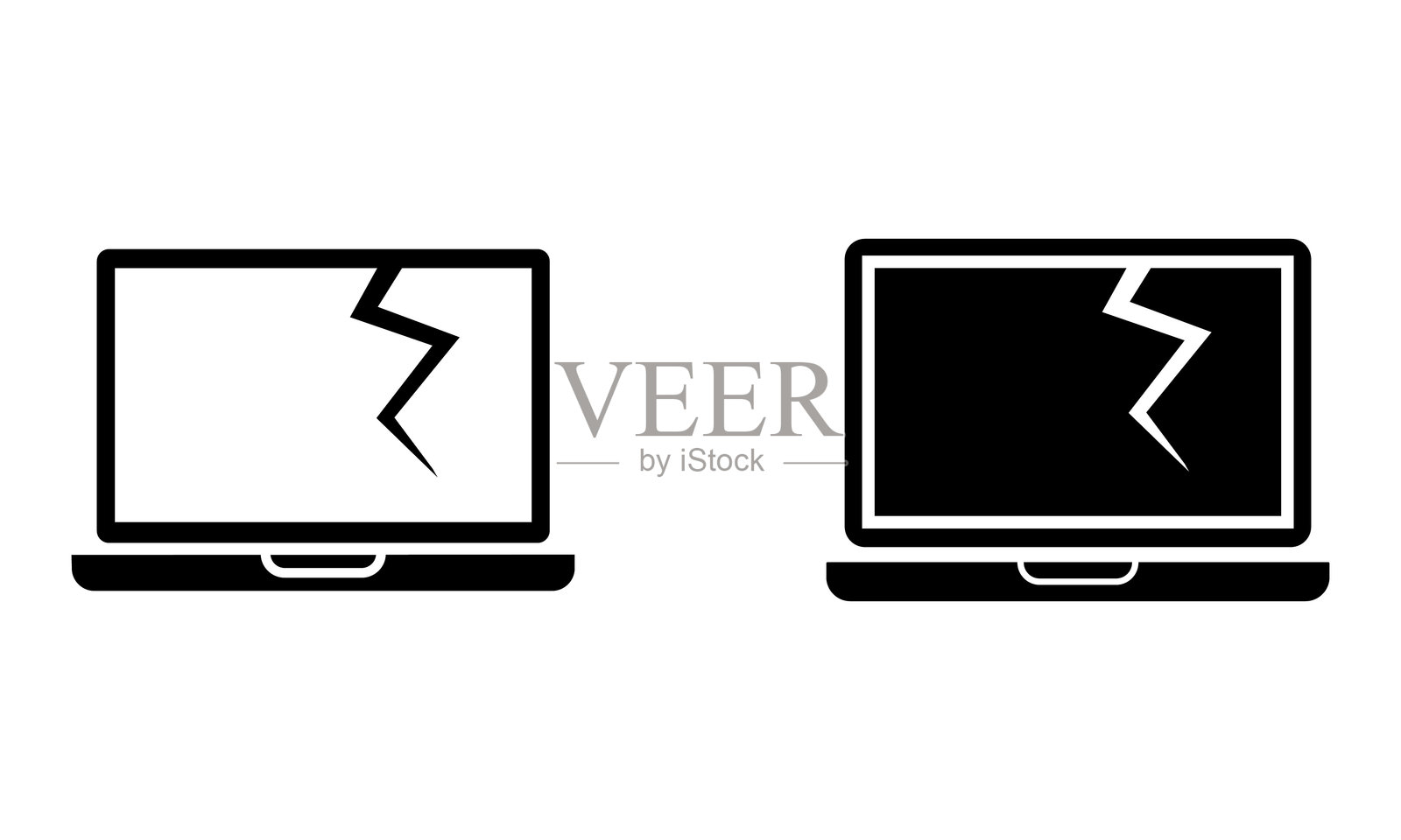 破损和裂纹的笔记本电脑显示器图标矢量图插画图片素材