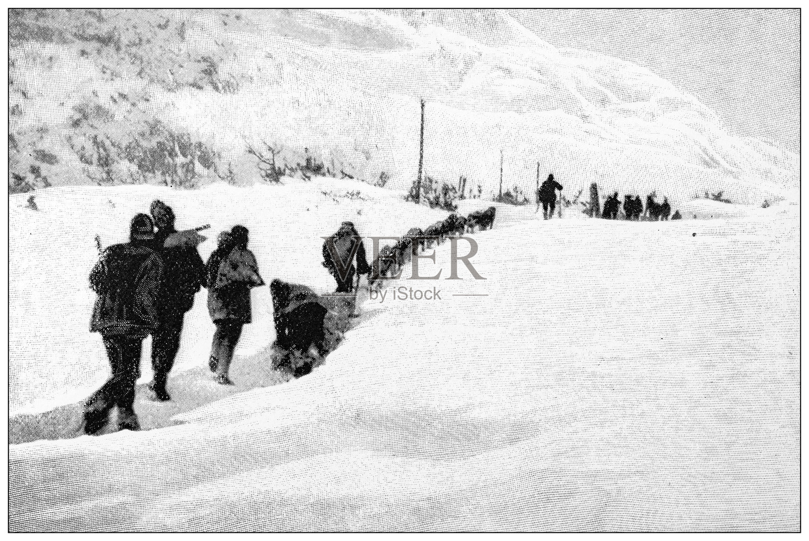 古董图像：克朗代克淘金热，奇尔库特山口插画图片素材