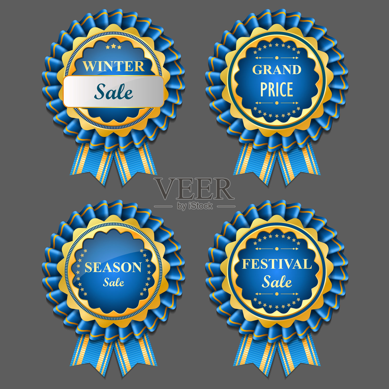 一套奢华的蓝色徽章和标签插画图片素材