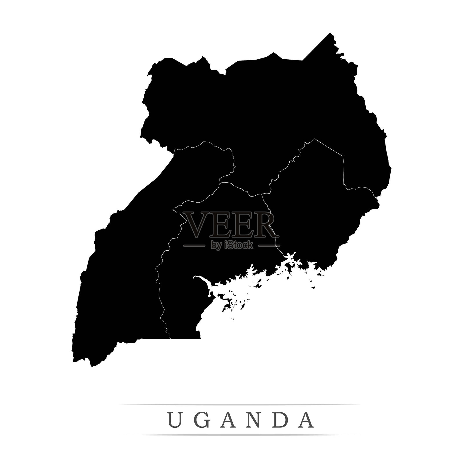 乌干达各地区的详细矢量地图。乌干达政治地图插图插画图片素材