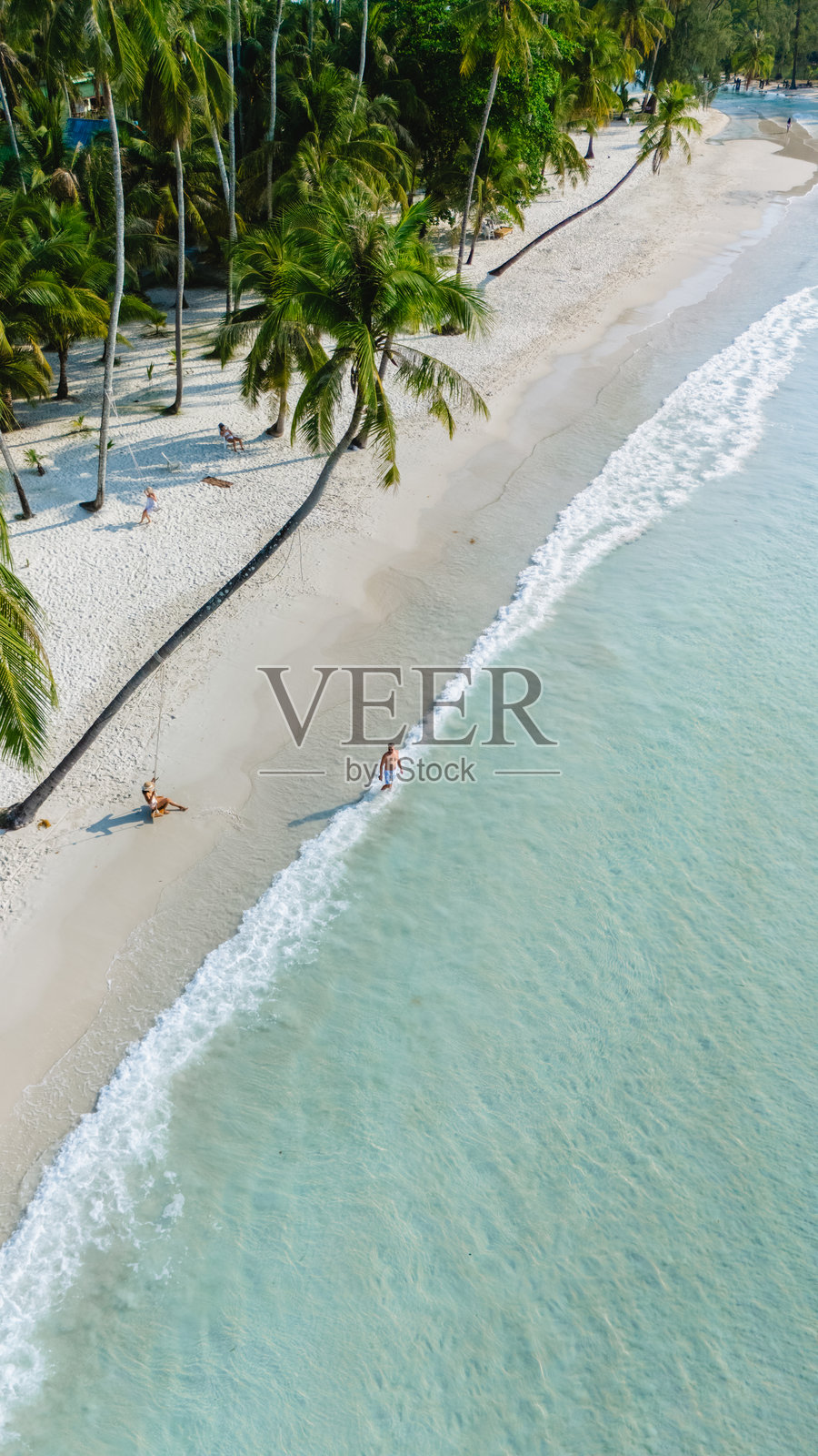 令人惊叹的高空视角，展示了可可岛宁静的海滩和清澈的海水照片摄影图片