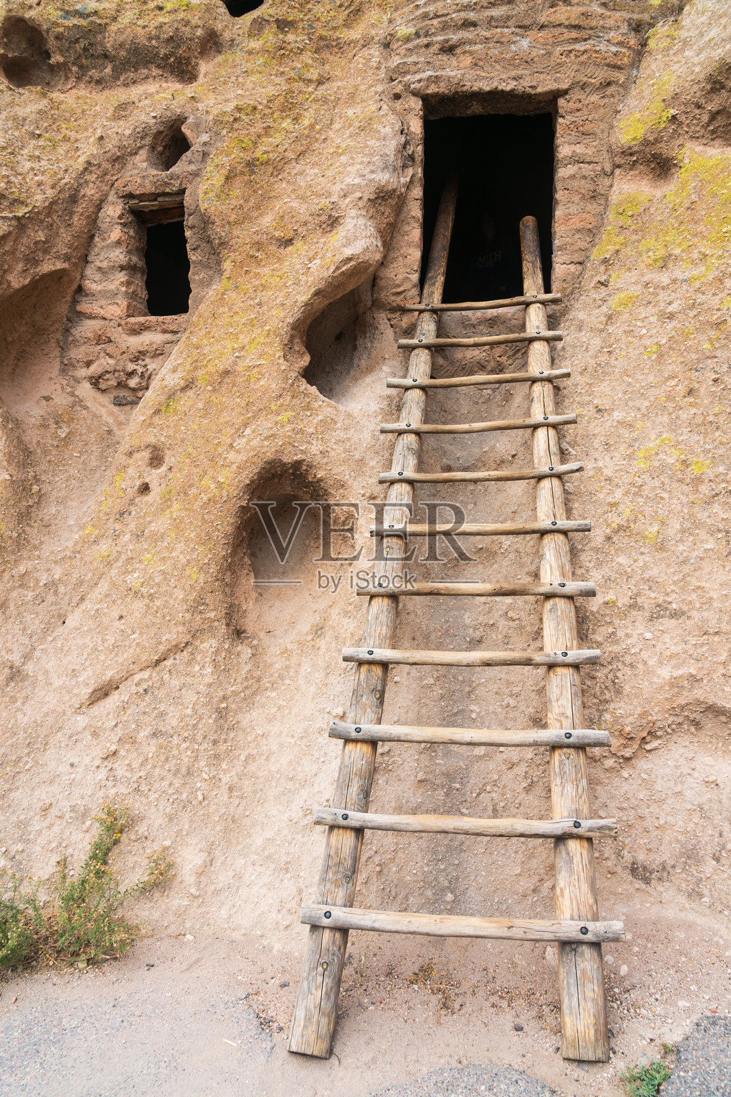 新墨西哥州班德利尔国家纪念碑的木梯照片摄影图片