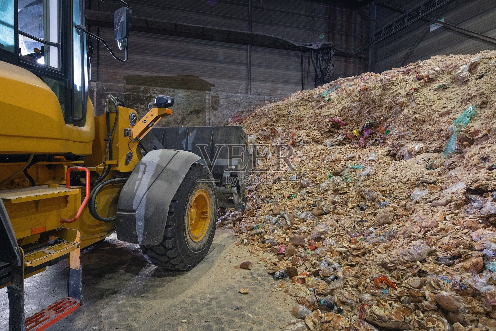 废弃食品行业的回收。将废弃食品回收为牛饲料。照片摄影图片