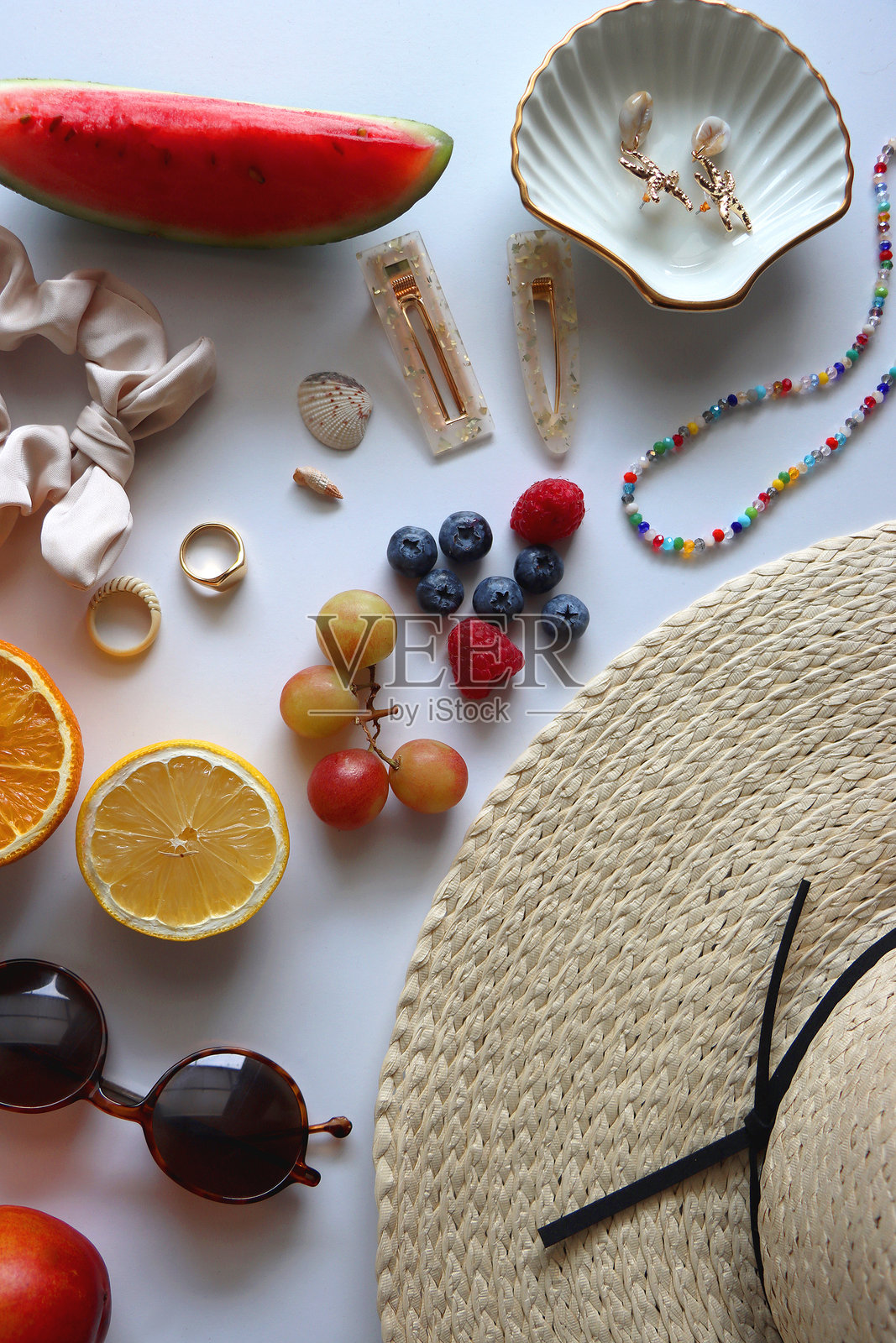 夏季配饰和水果照片摄影图片