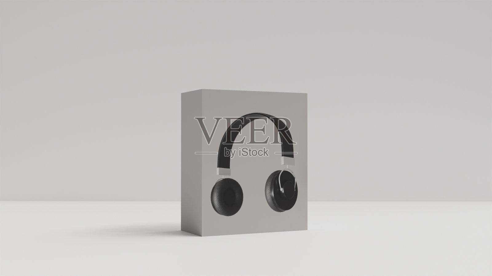 白色背景上的无线耳机图像的3D模型盒子，时尚现代的耳机照片摄影图片