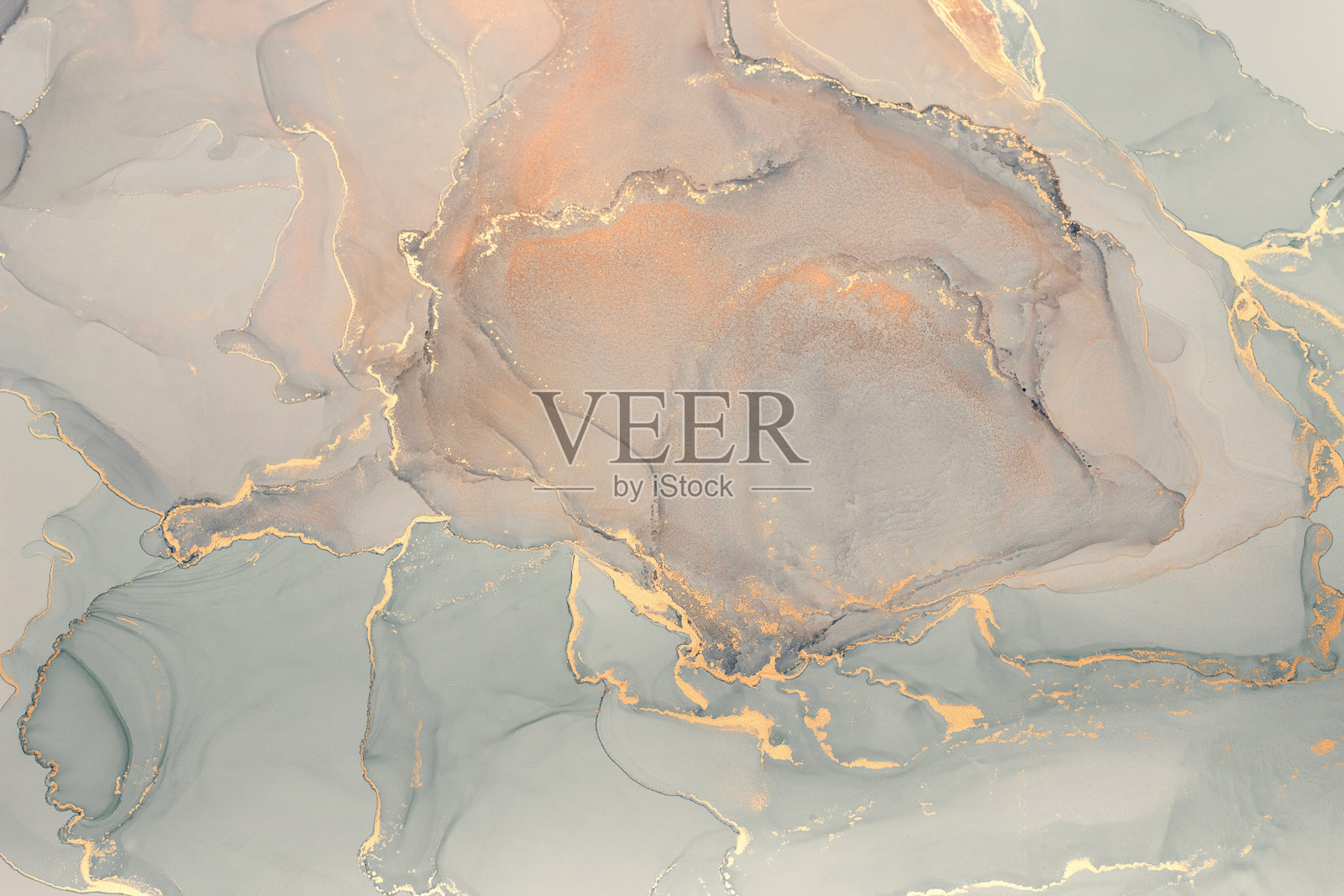 带有金属金色点缀的抽象流体艺术照片摄影图片