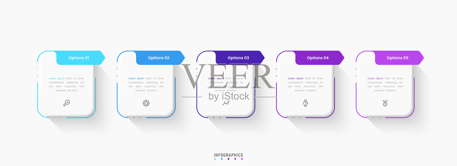 带有图标和5个选项或步骤的矢量信息图标签设计模板。可用于流程图、演示文稿、工作流程布局、横幅、流程图和信息图。插画图片素材