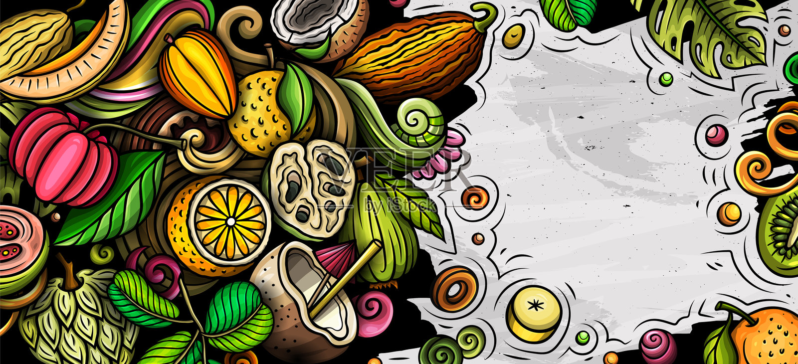 卡通矢量涂鸦热带水果横幅插画图片素材