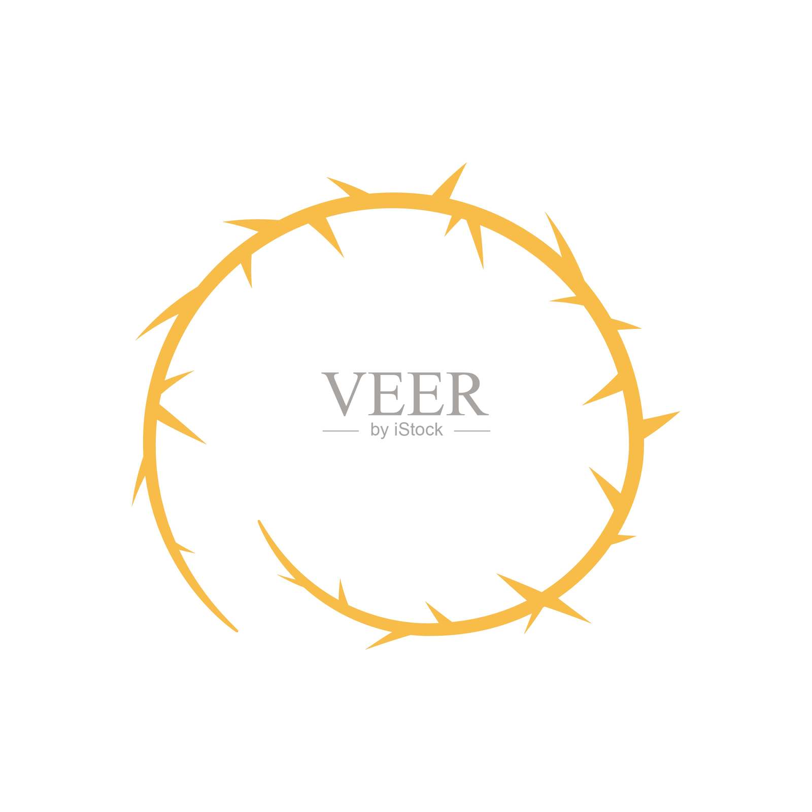 橙色框架的铁丝卷，带刺的旋转线条，矢量铁条螺旋轮廓，带刺的撕裂藤蔓植物茎插画图片素材