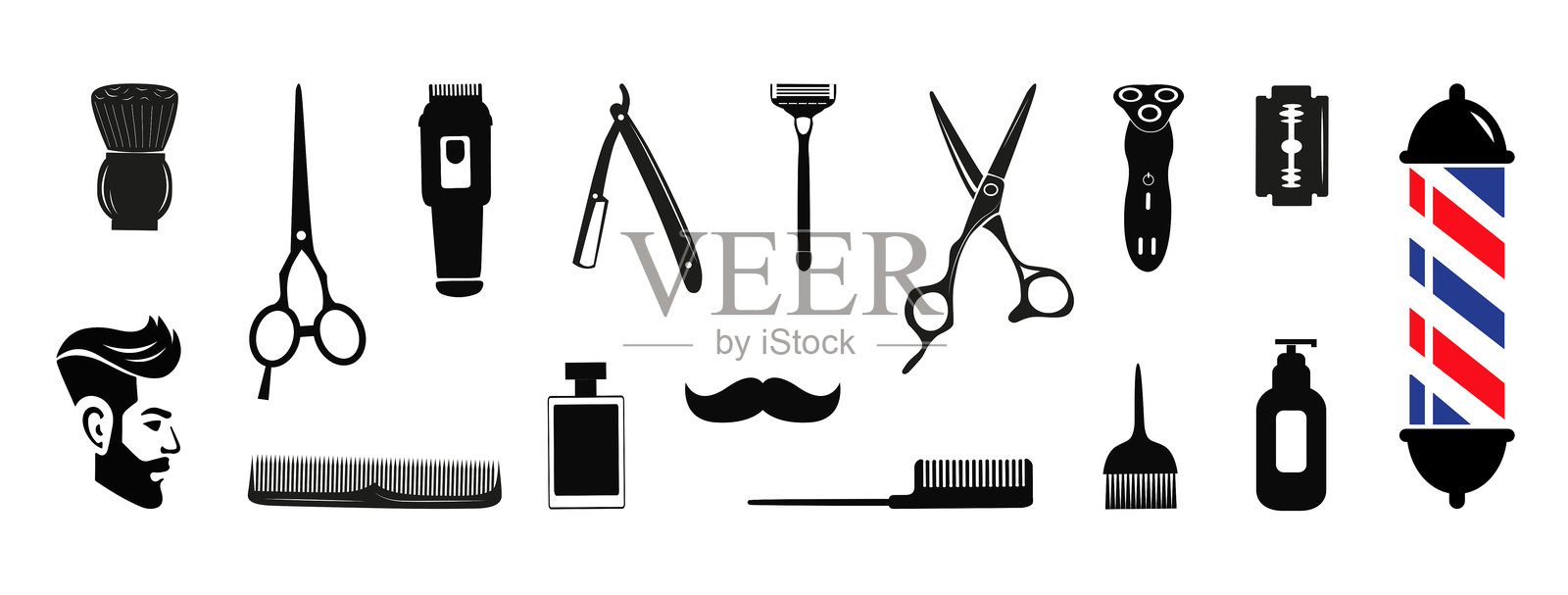 理发工具和剪发图标集插画图片素材