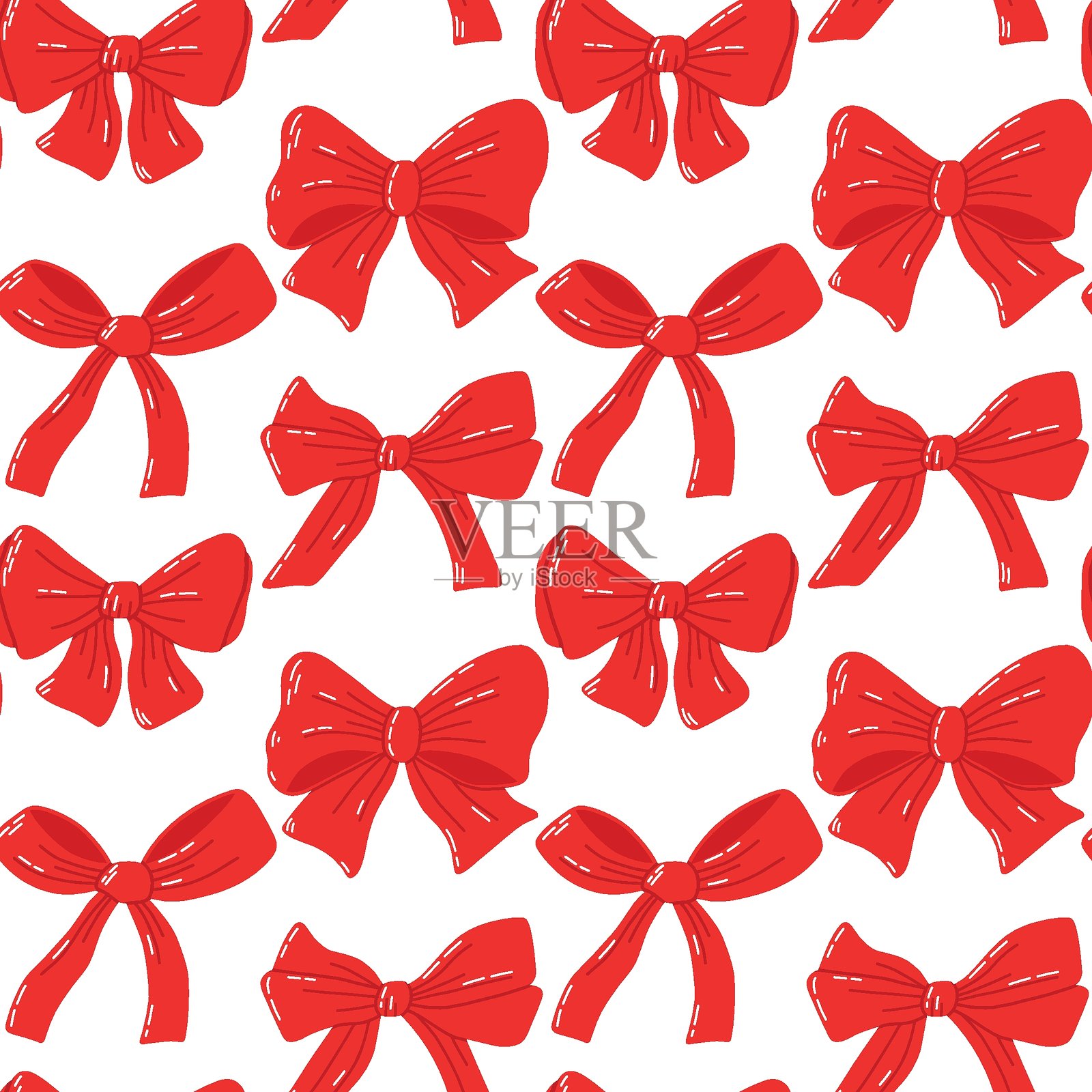 白色背景上的红色蝴蝶结无缝图案插画图片素材
