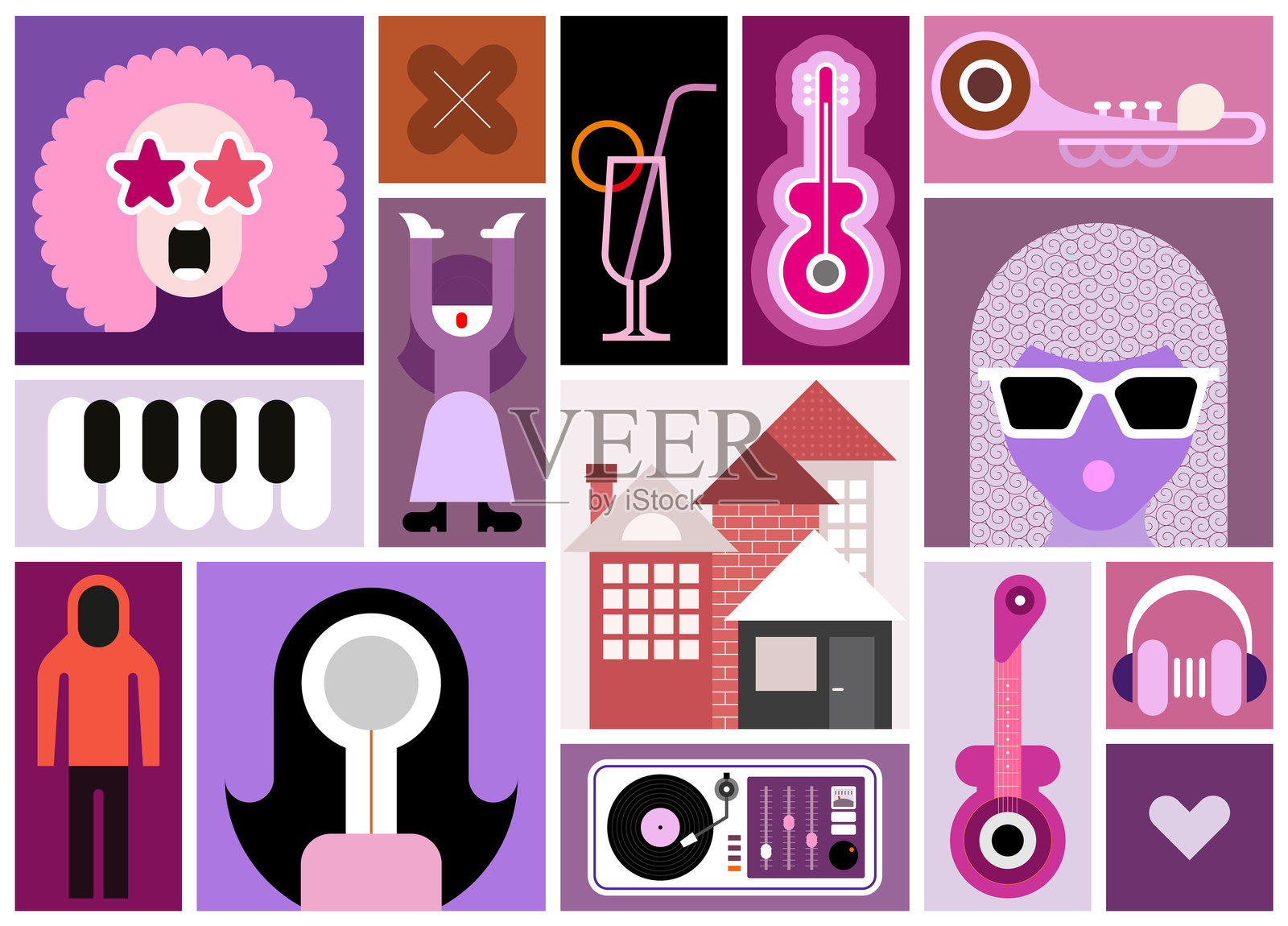 矢量音乐设计元素的拼贴画插画图片素材