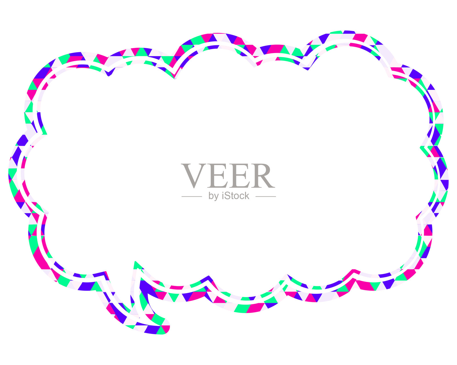 彩色玻璃风格的对话气泡，三角形图案，拉长的云朵形状插画图片素材