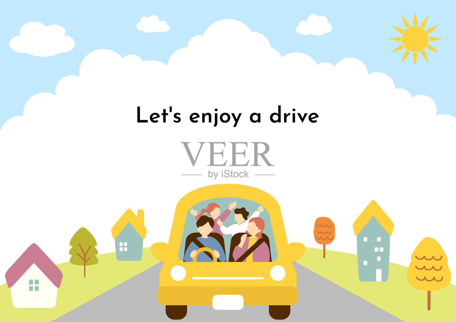 家庭享受驾车的插图插画图片素材