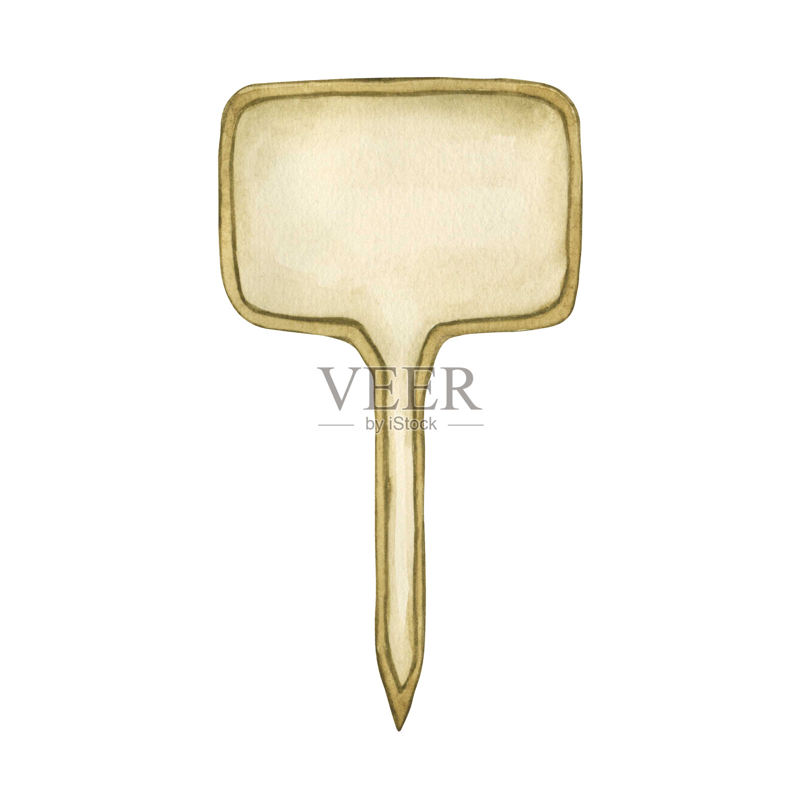 矩形花园植物标记。植物名称的花园牌匾。用于幼苗的水彩标签。手绘幼苗标志插图，适用于园艺工作和室内植物护理。插画图片素材