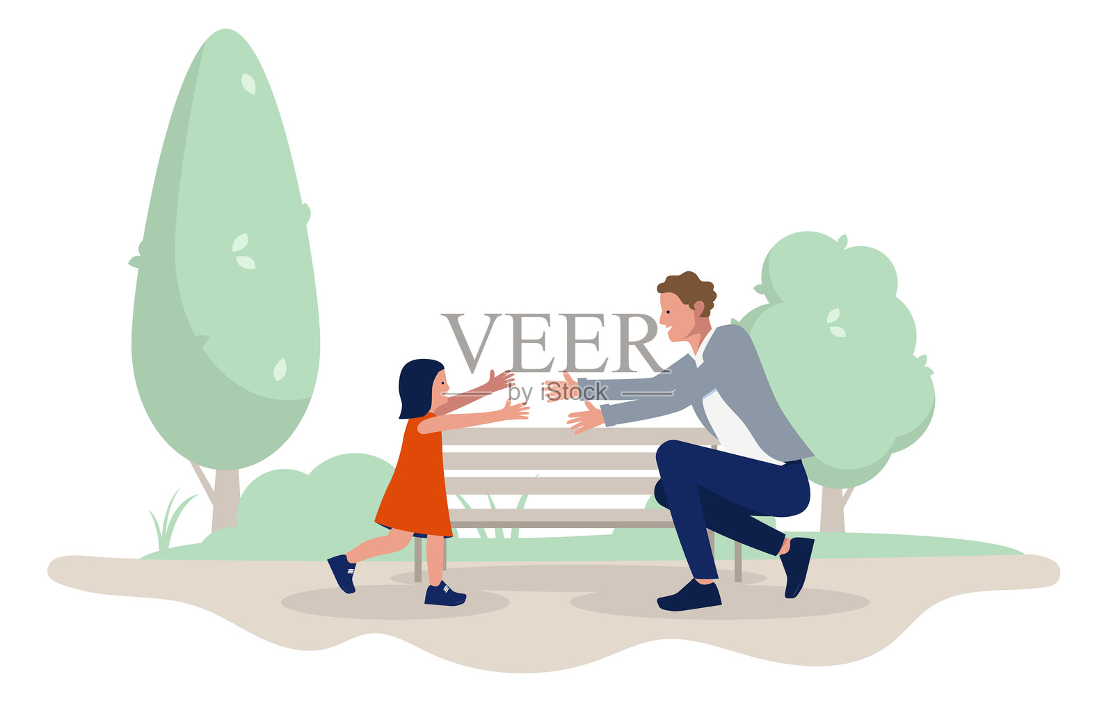 父亲在户外与孩子玩耍插画图片素材