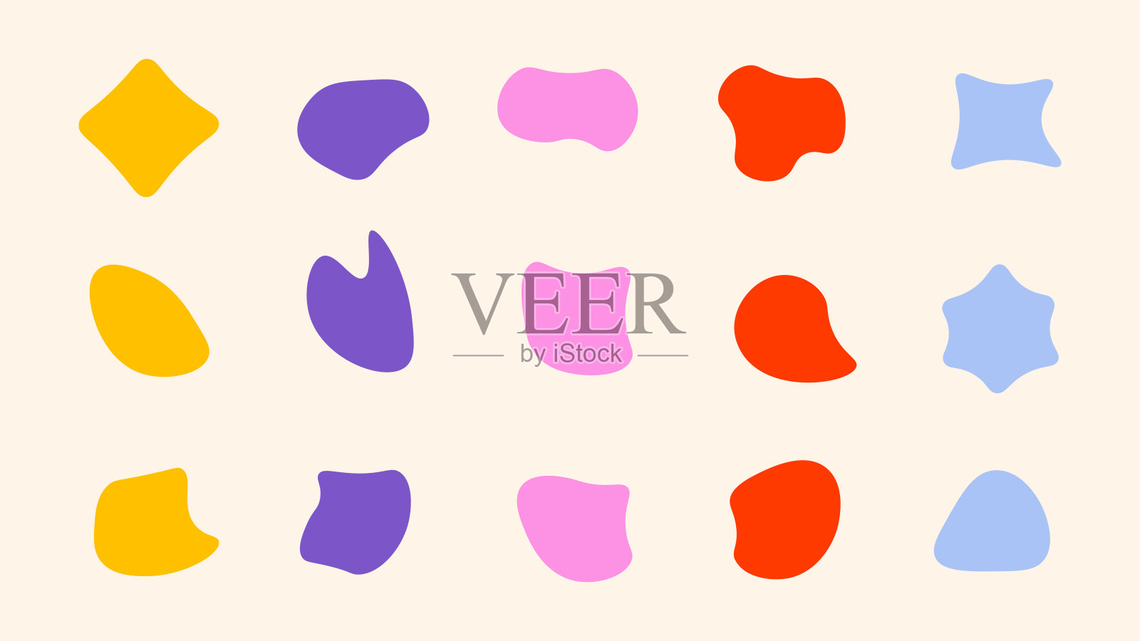 抽象图标集。矢量奇特的形状元素。现代多彩的Y2K形状。自由形式的贴纸设计元素。黑色背景上的液态生动抽象。有机自由形式图案。插画图片素材