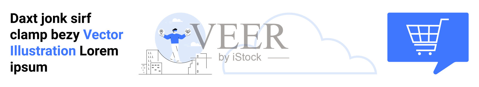 电子商务和技术整合的购物车、云存储和全球运输元素插画图片素材