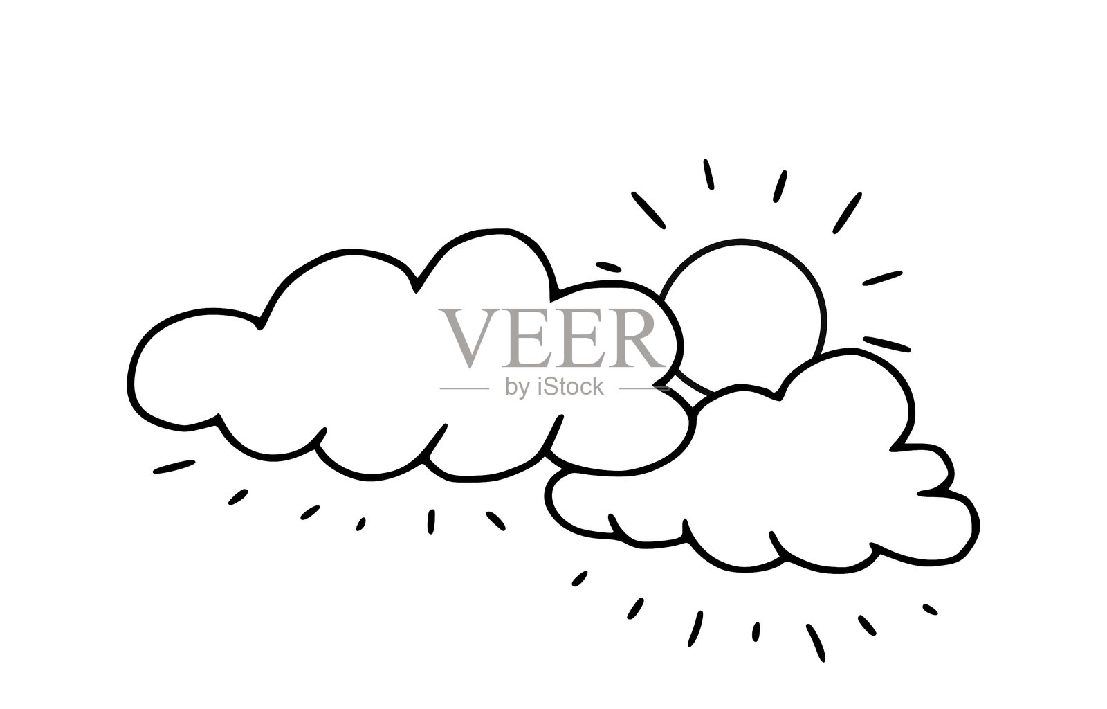 可爱的卡通风格云朵与太阳，背景为白色。矢量插图插画图片素材