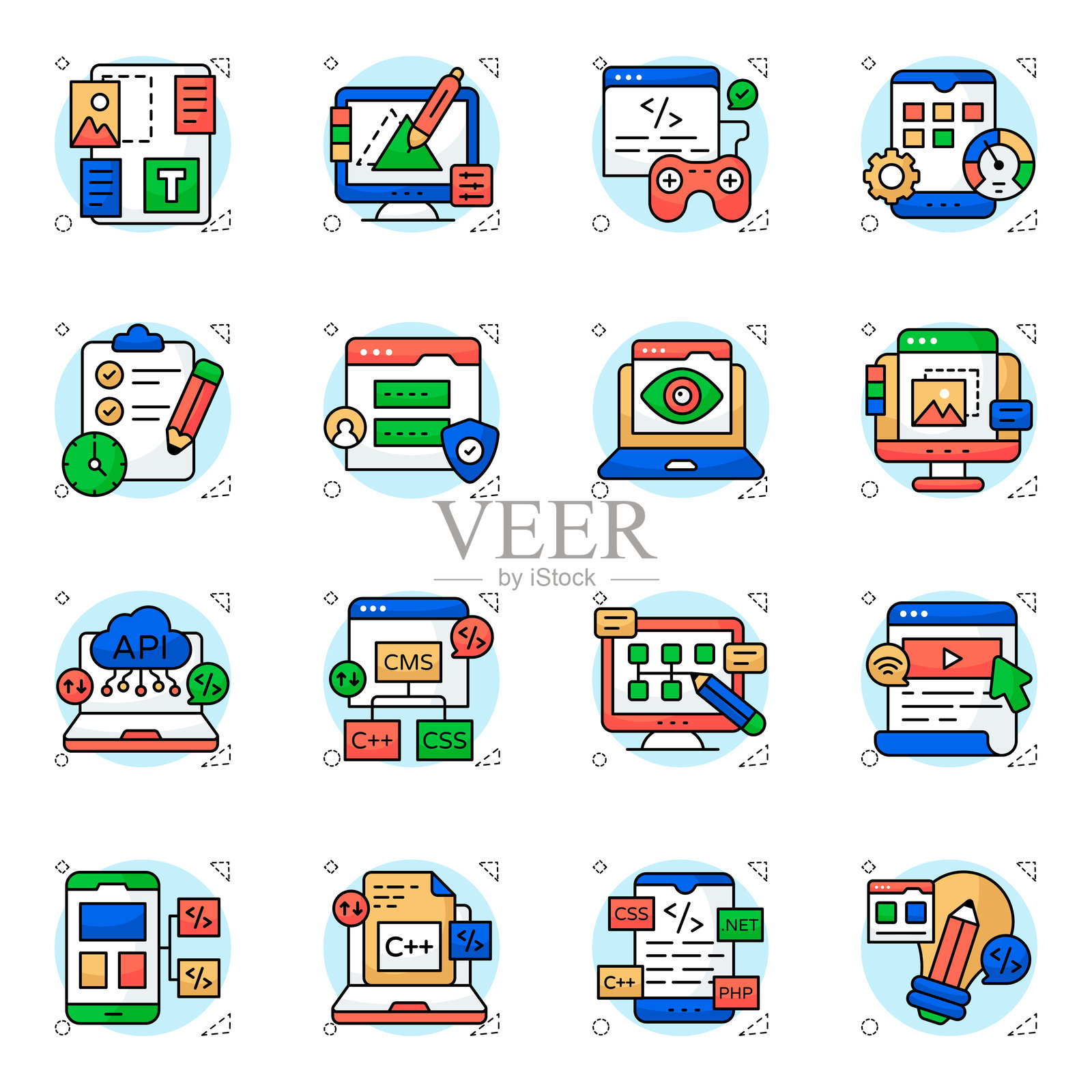 编程扁平图标集插画图片素材