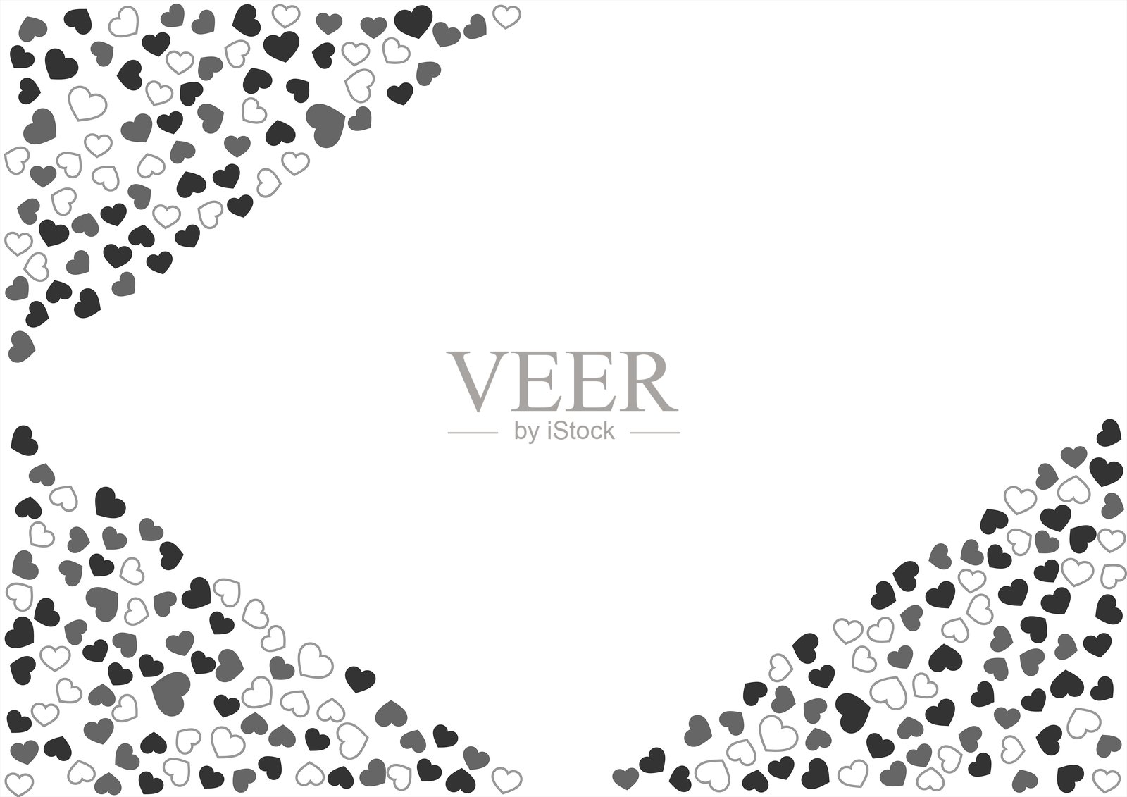 黑白心形图案背景，三种颜色，边框和纯色，心形插画图片素材