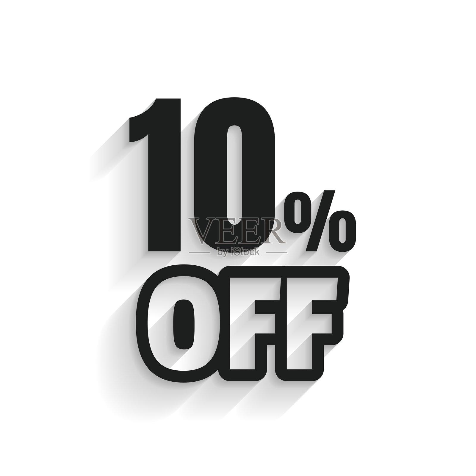 白色背景上带有长阴影的10%折扣图标插画图片素材
