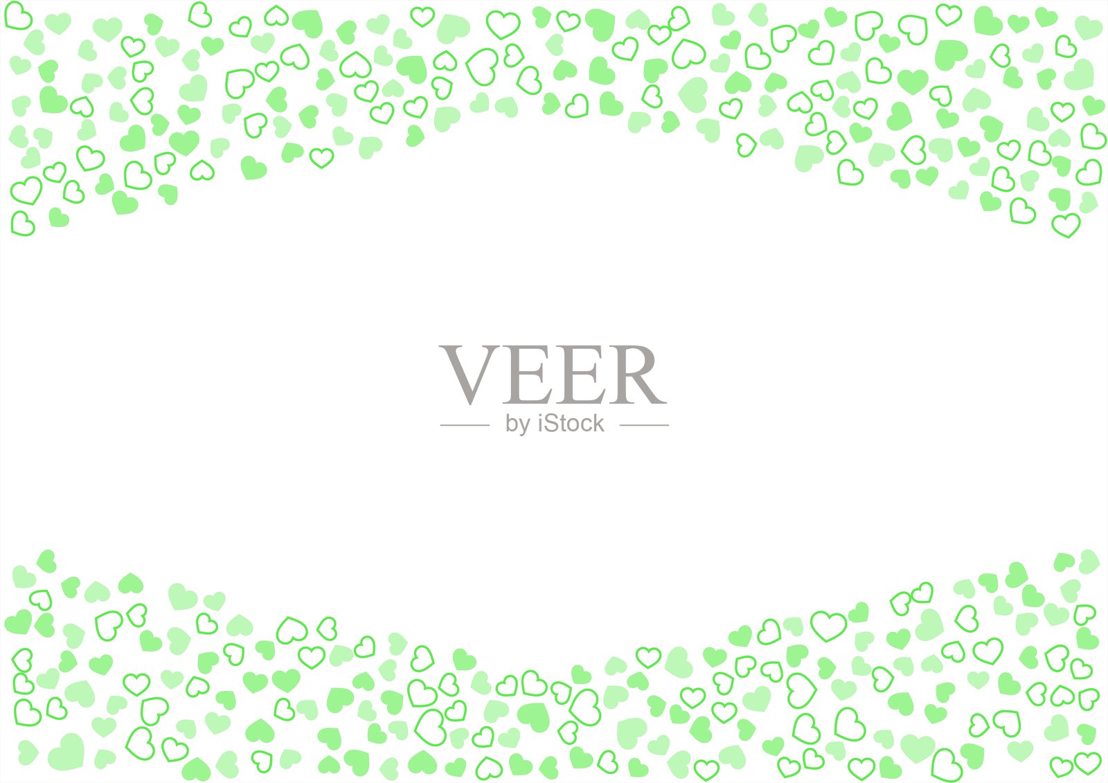 心形图案背景，三种绿色，带边框和纯色，心形插画图片素材
