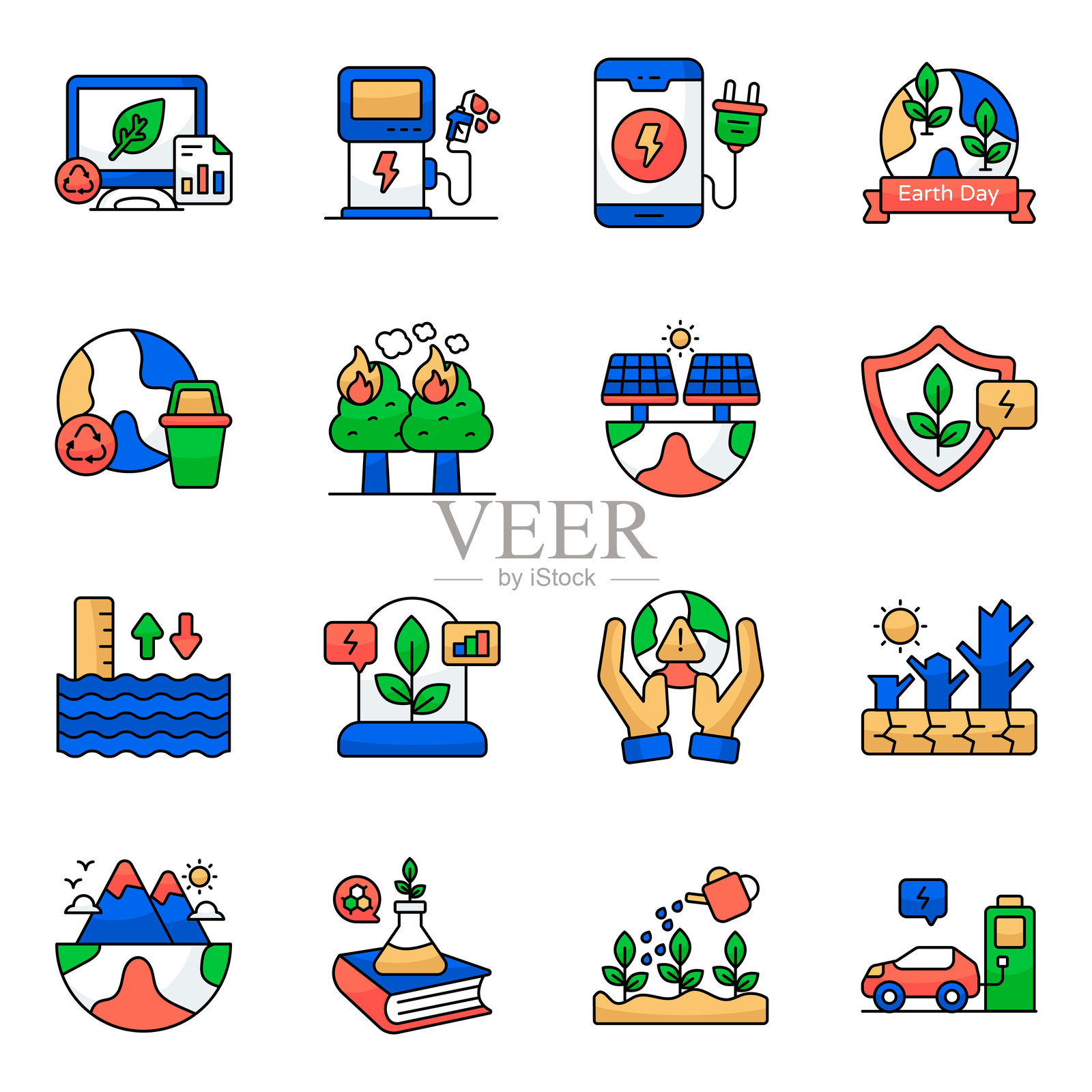 生态扁平图标集插画图片素材