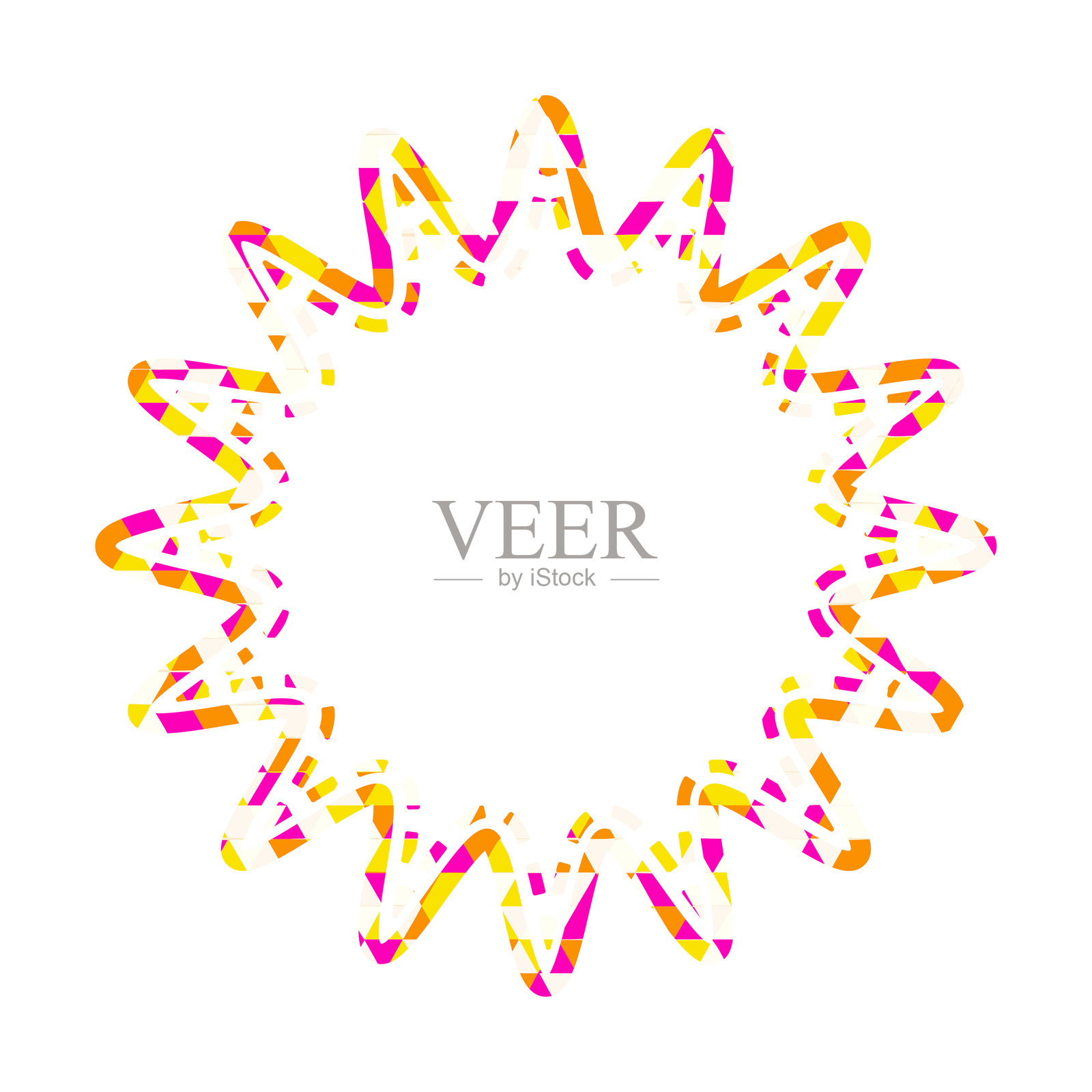 彩色玻璃风格的对话气泡，三角形图案，圆角锯齿形状插画图片素材