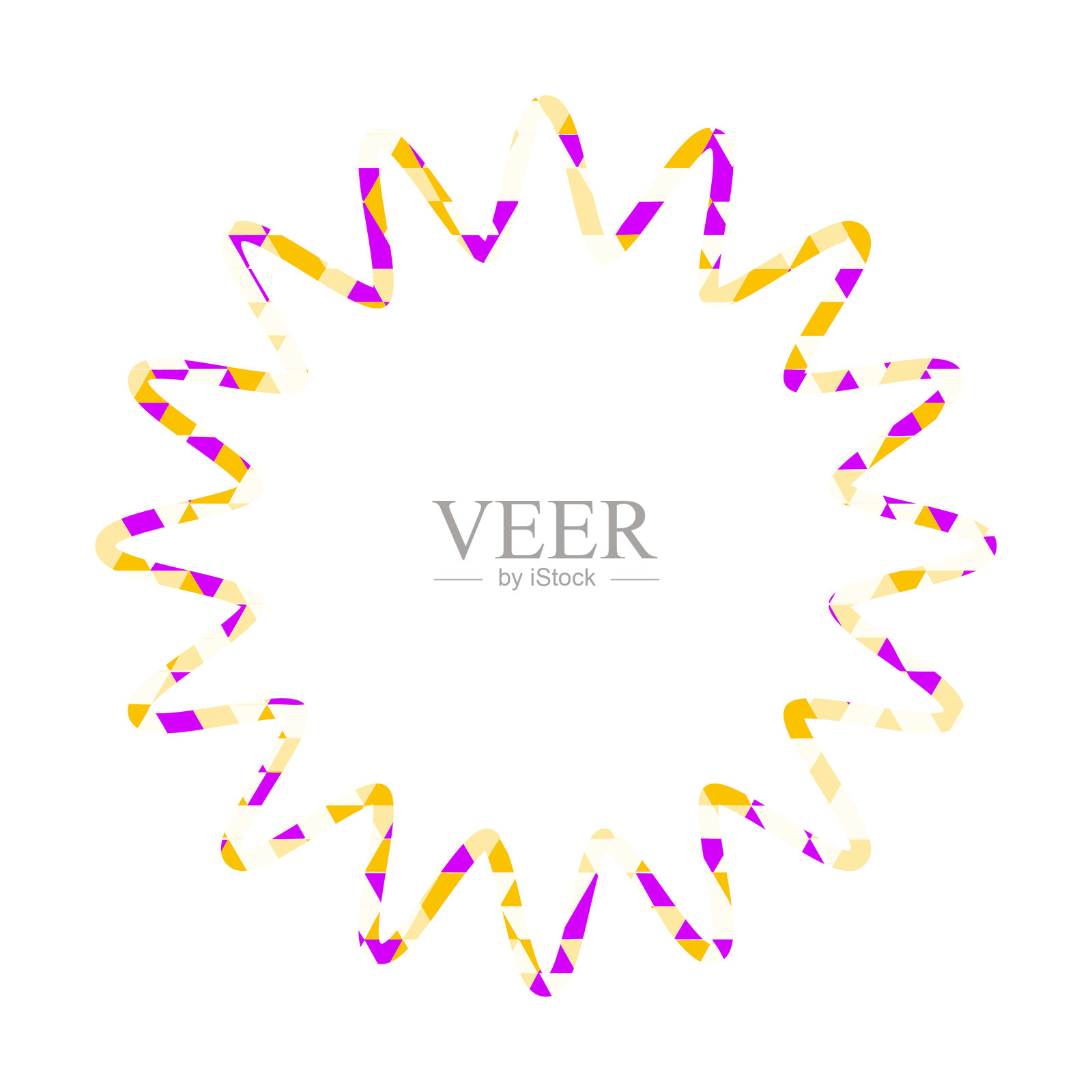 彩色玻璃风格的对话气泡，三角形图案，圆形锯齿形状插画图片素材