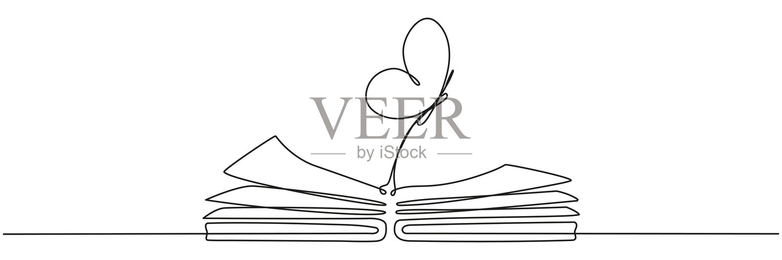 飞翔的蝴蝶与打开的书，连续一笔勾勒而成。插画图片素材