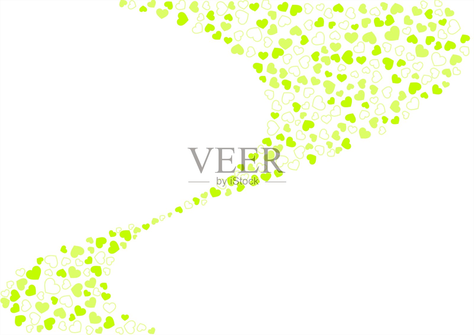 心形图案背景，三种颜色为黄绿色，边框和纯色，心形插画图片素材