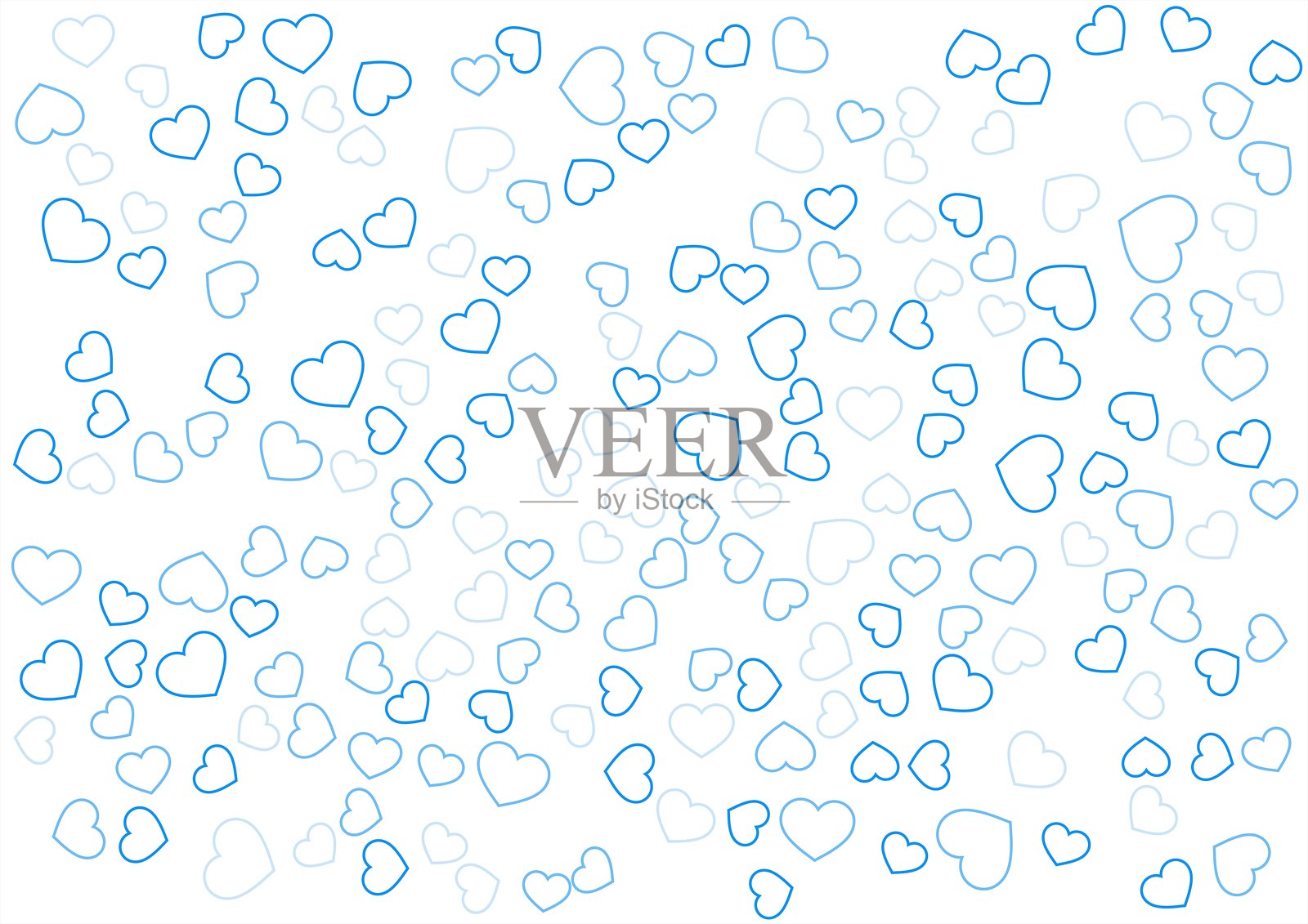 心形图案背景，三种蓝色，边框心形插画图片素材