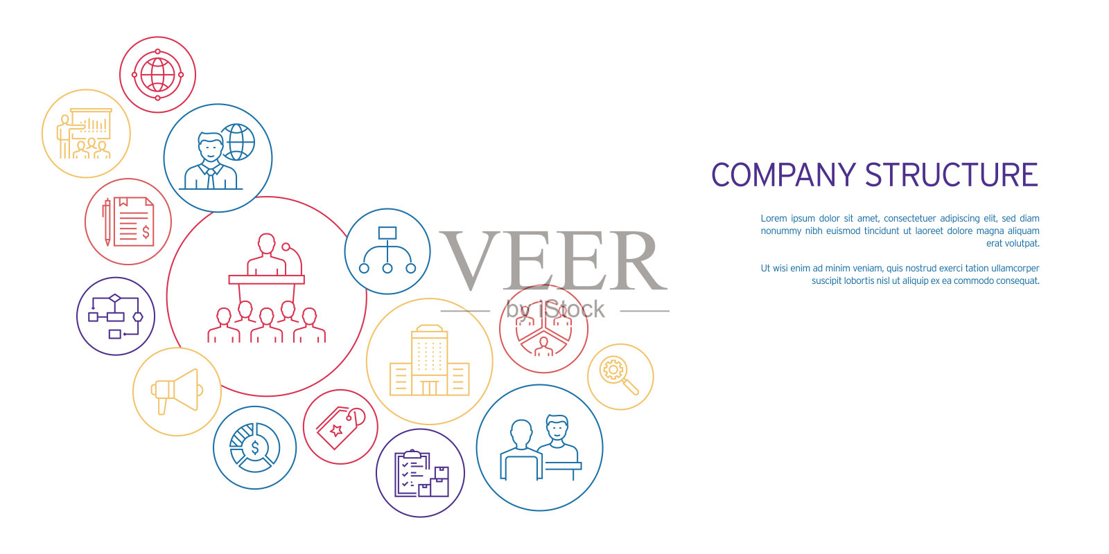 公司结构相关的矢量插图。管理、商业、团队合作、企业、团队、领导力、层级关系插画图片素材