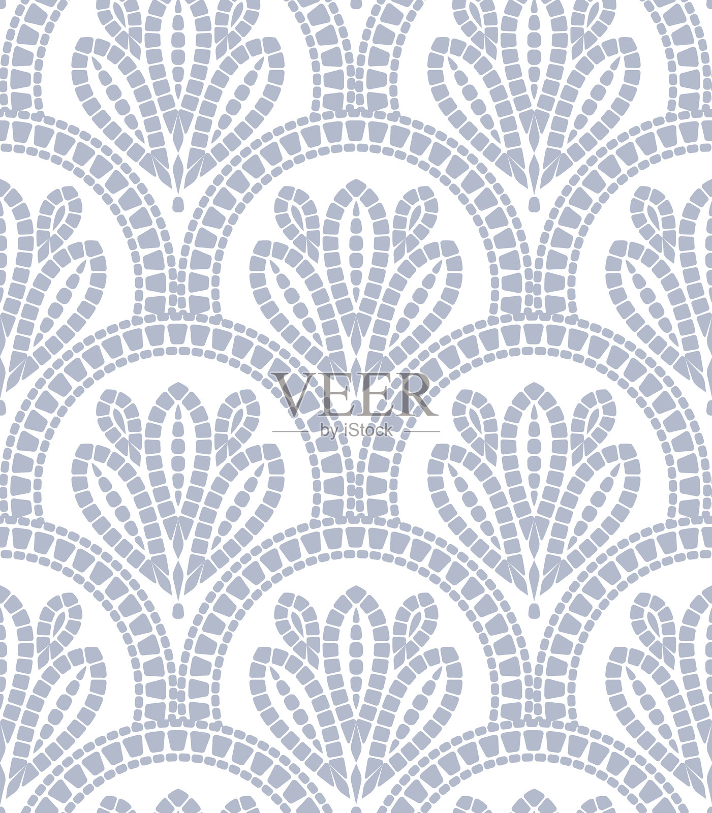 白色背景上的风格化马赛克花卉无缝重复图案。插画图片素材