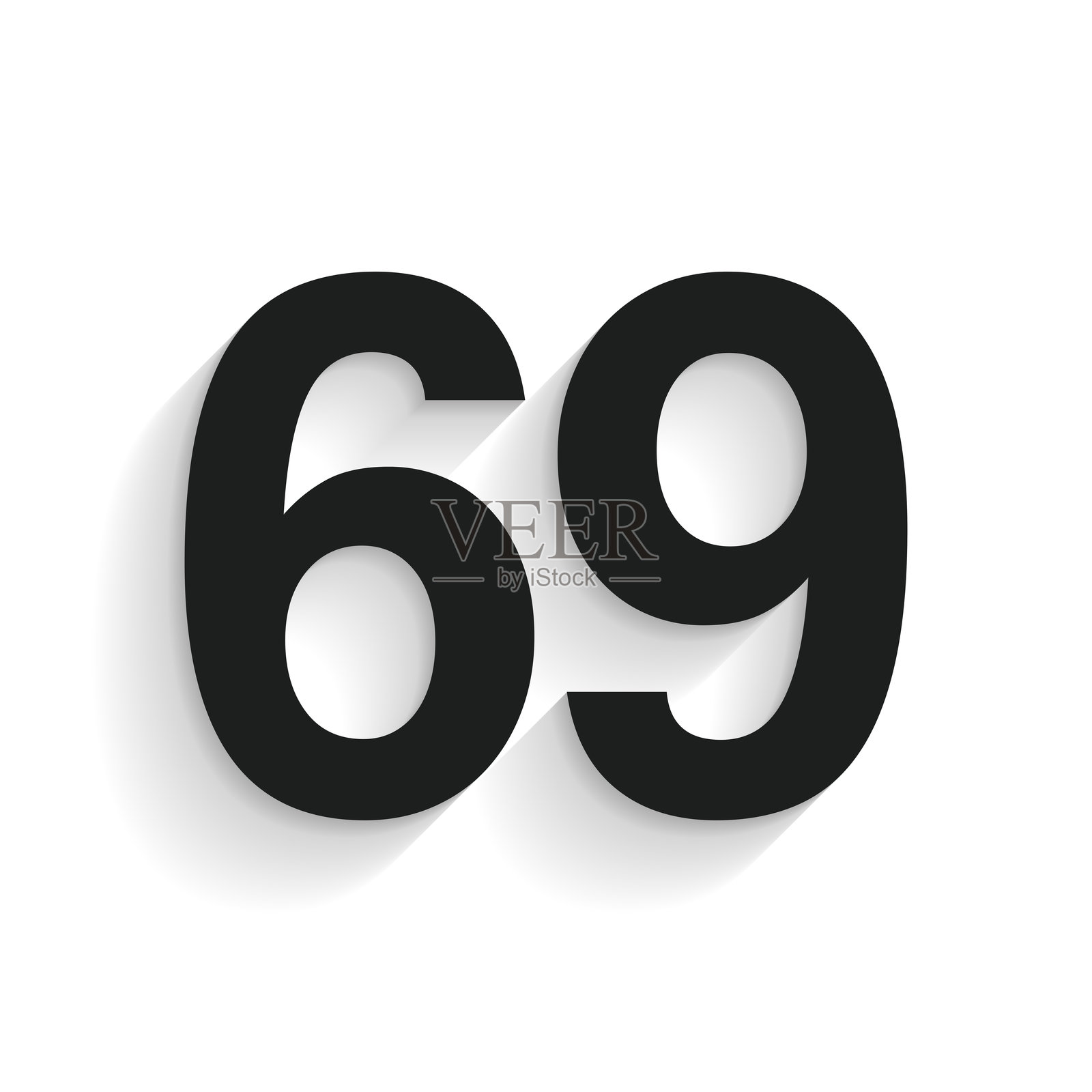 69 - 数字六十九。白色背景上的长阴影图标插画图片素材