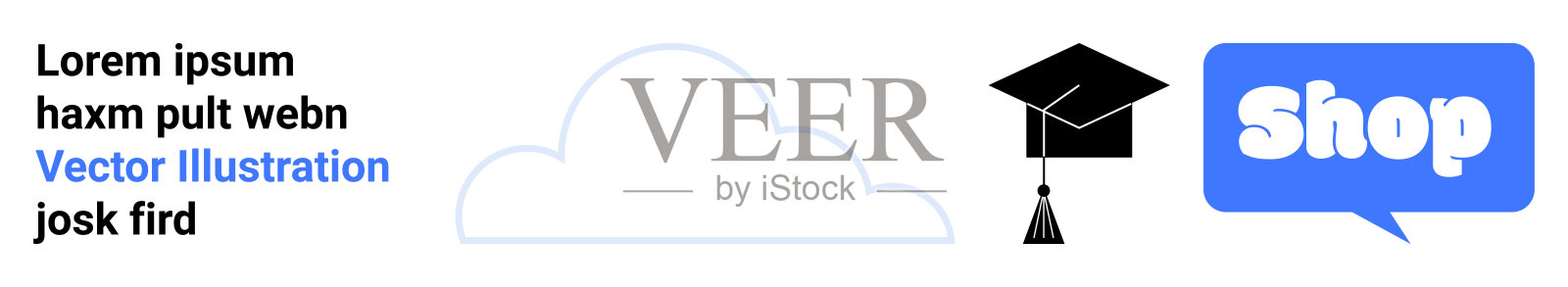 带有毕业帽和购物按钮图标的云彩插画图片素材