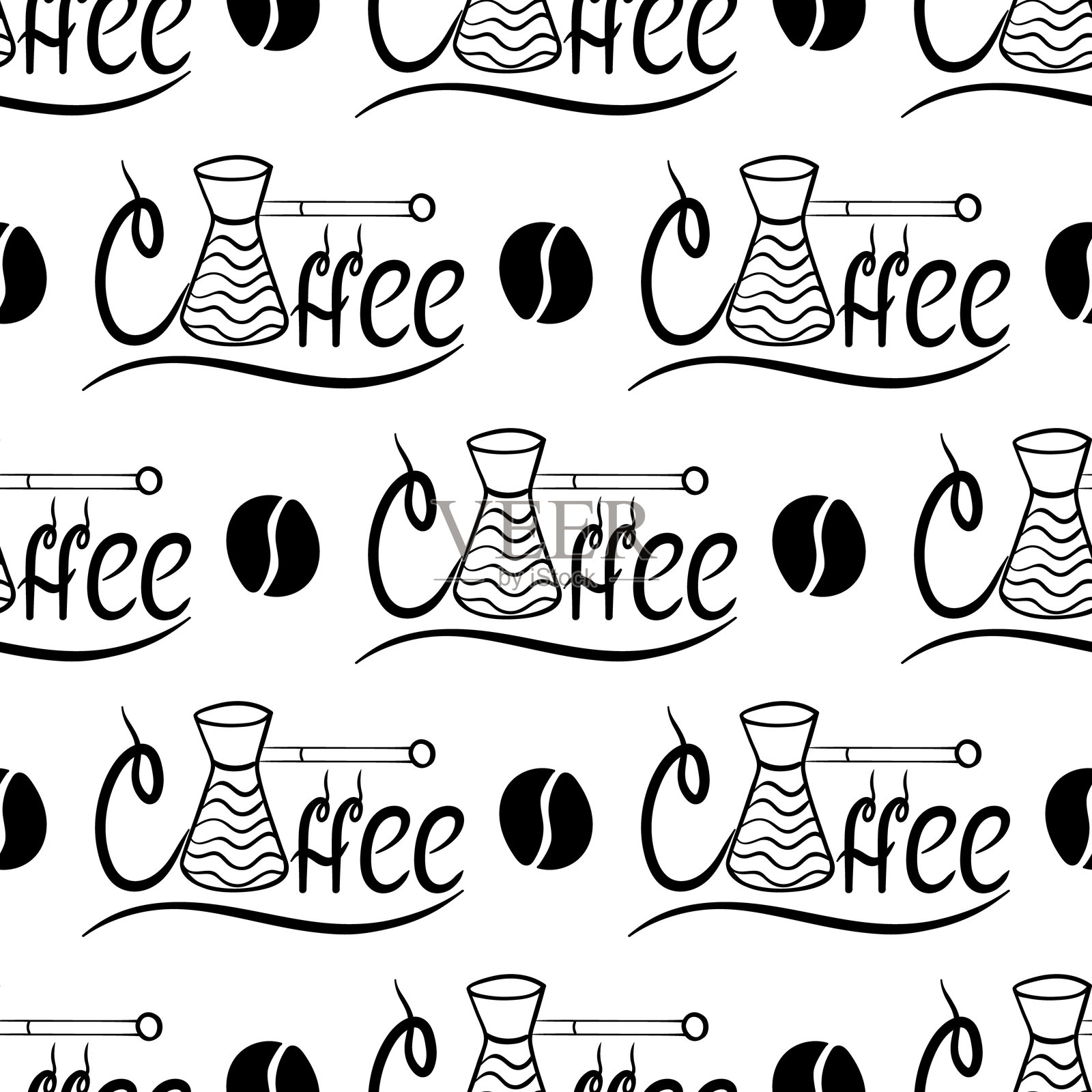 无缝图案，带有咖啡字样和咖啡壶插画图片素材