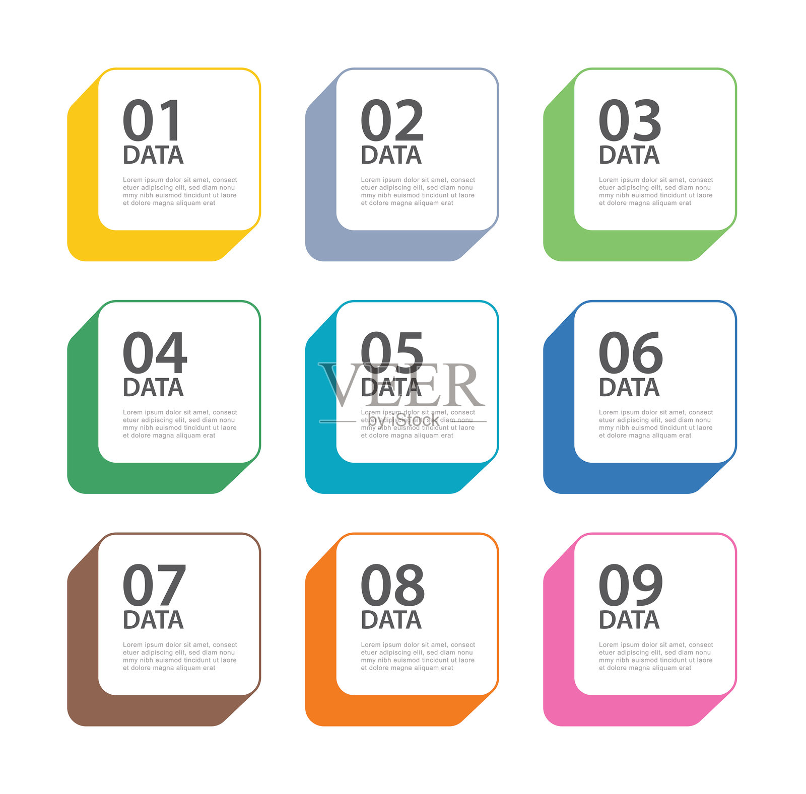 9个数据信息图表按钮方形模板。插图抽象背景。插画图片素材