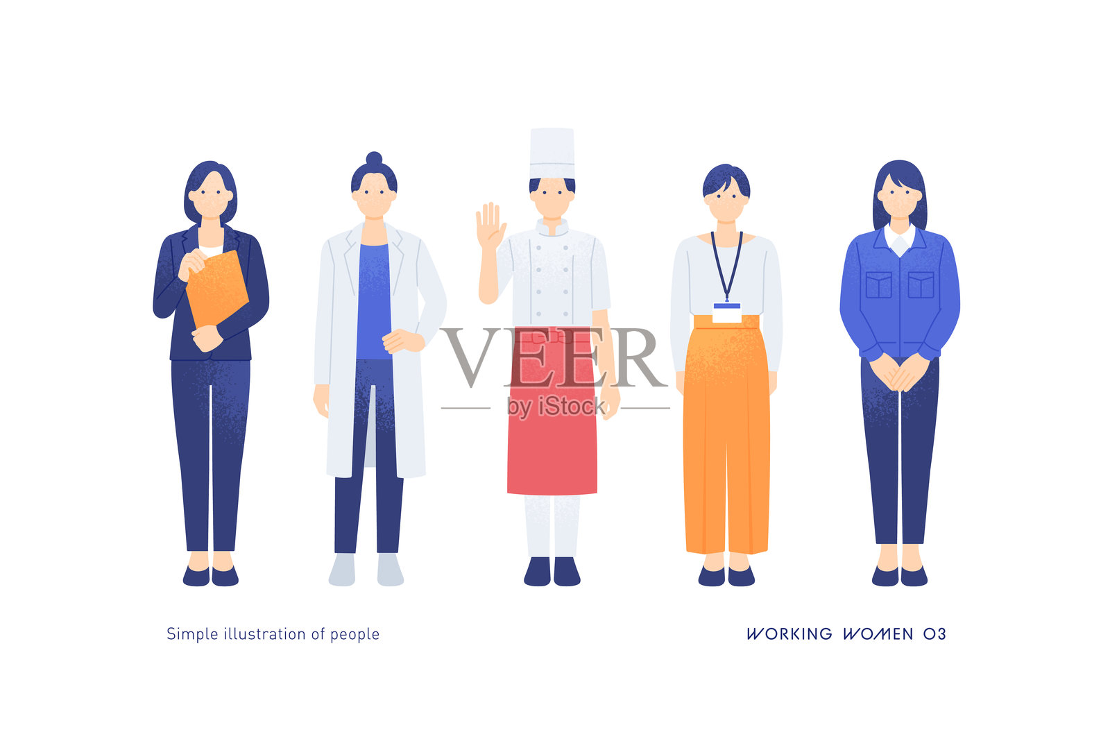 时尚可爱的职场女性插画系列，包括销售、医疗专业人士、创作者等。插画图片素材