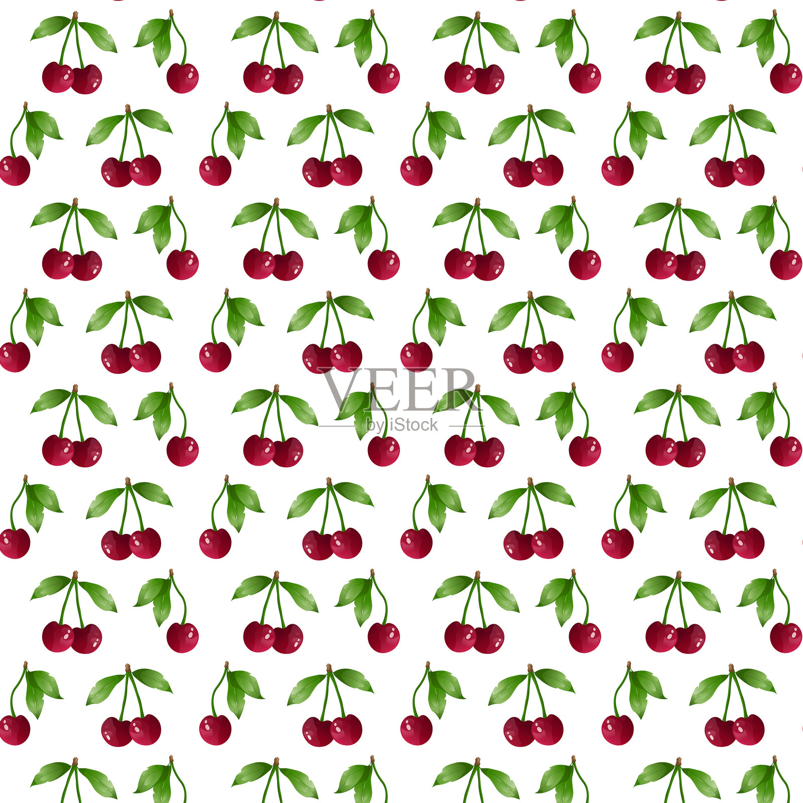 无缝樱桃图案，适用于游戏设计、贴纸和T恤设计、海报、标志、标签、横幅、贴纸、产品包装设计等。插画图片素材